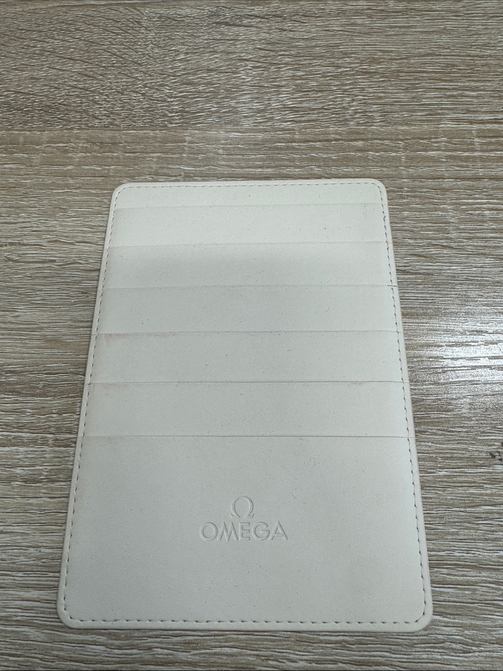 Omega Cream Leather Slim Card Wallet